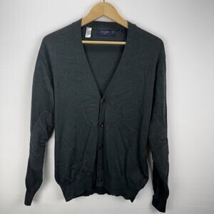 Paul Smith Button V-Neck Cardigan Size L Green Patchwork Merino Wool Elbow Patch